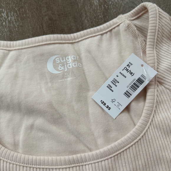 Sugar & Jade Plus Size Tween Girls Cream Ribbed Corset Top - Picture 5 of 6